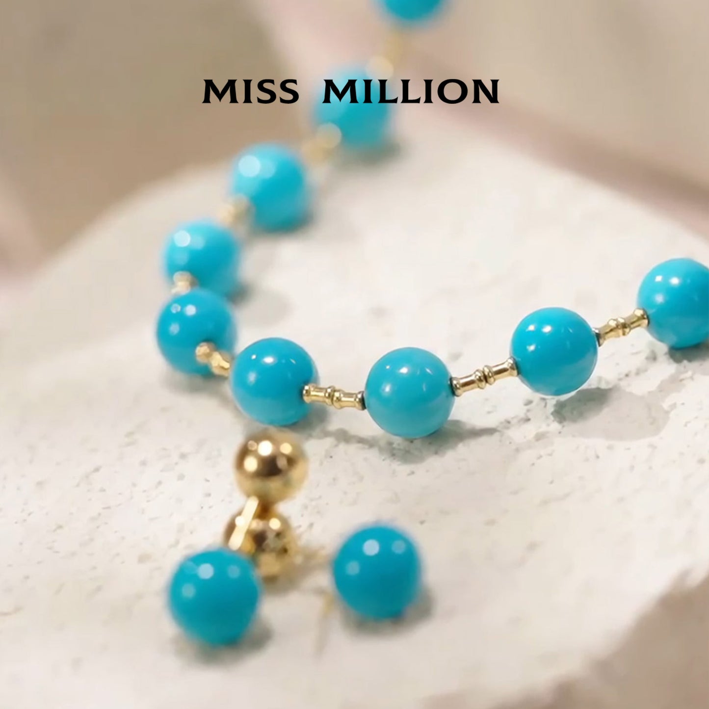 18K Gold green Turquoise Set of Jewelry