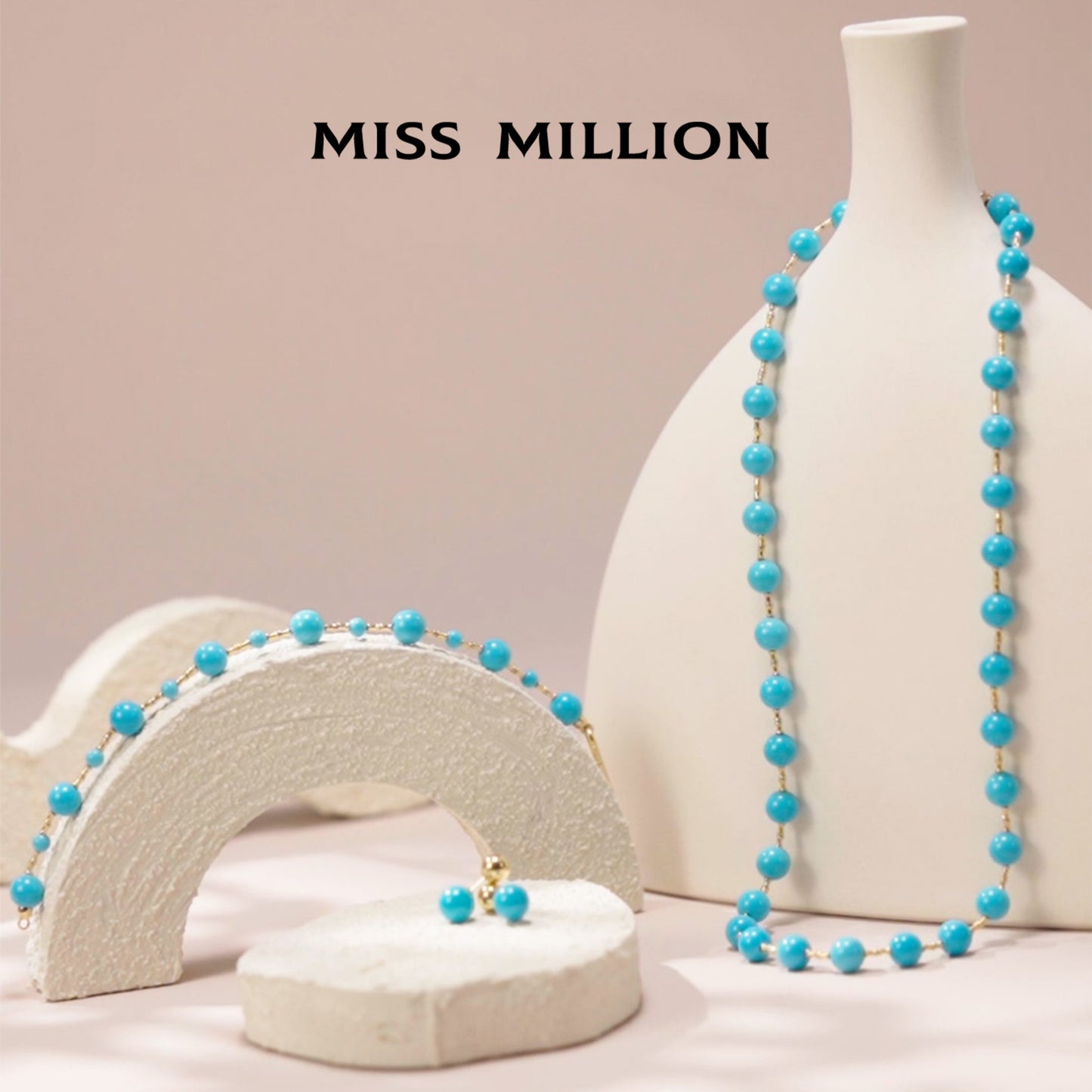 18K Gold Green Turquoise Set of Jewelry