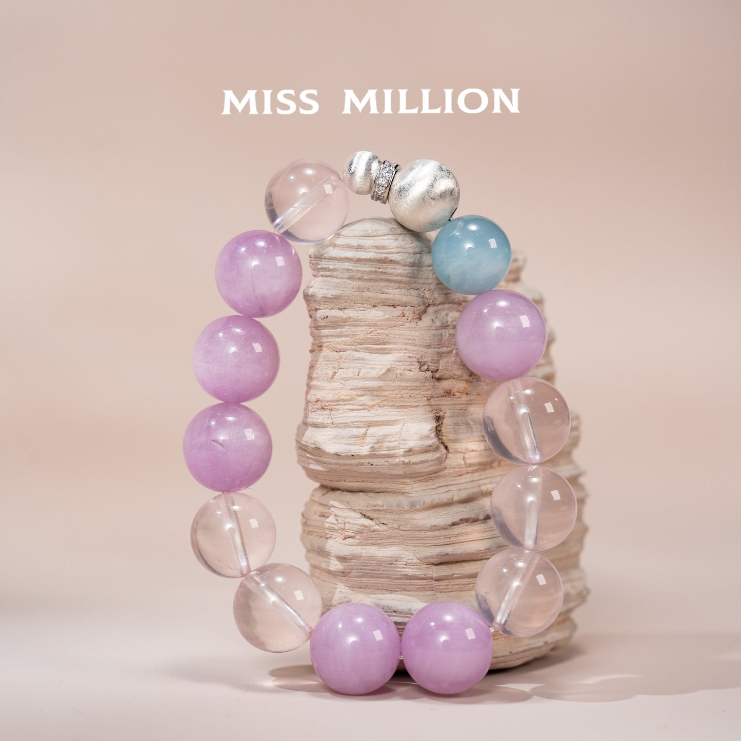Elevate your style with our crystal bracelet. Kunzite fuels inspiration, Rose Quartz enhances love and relationships, while Aquamarine ensures mental clarity