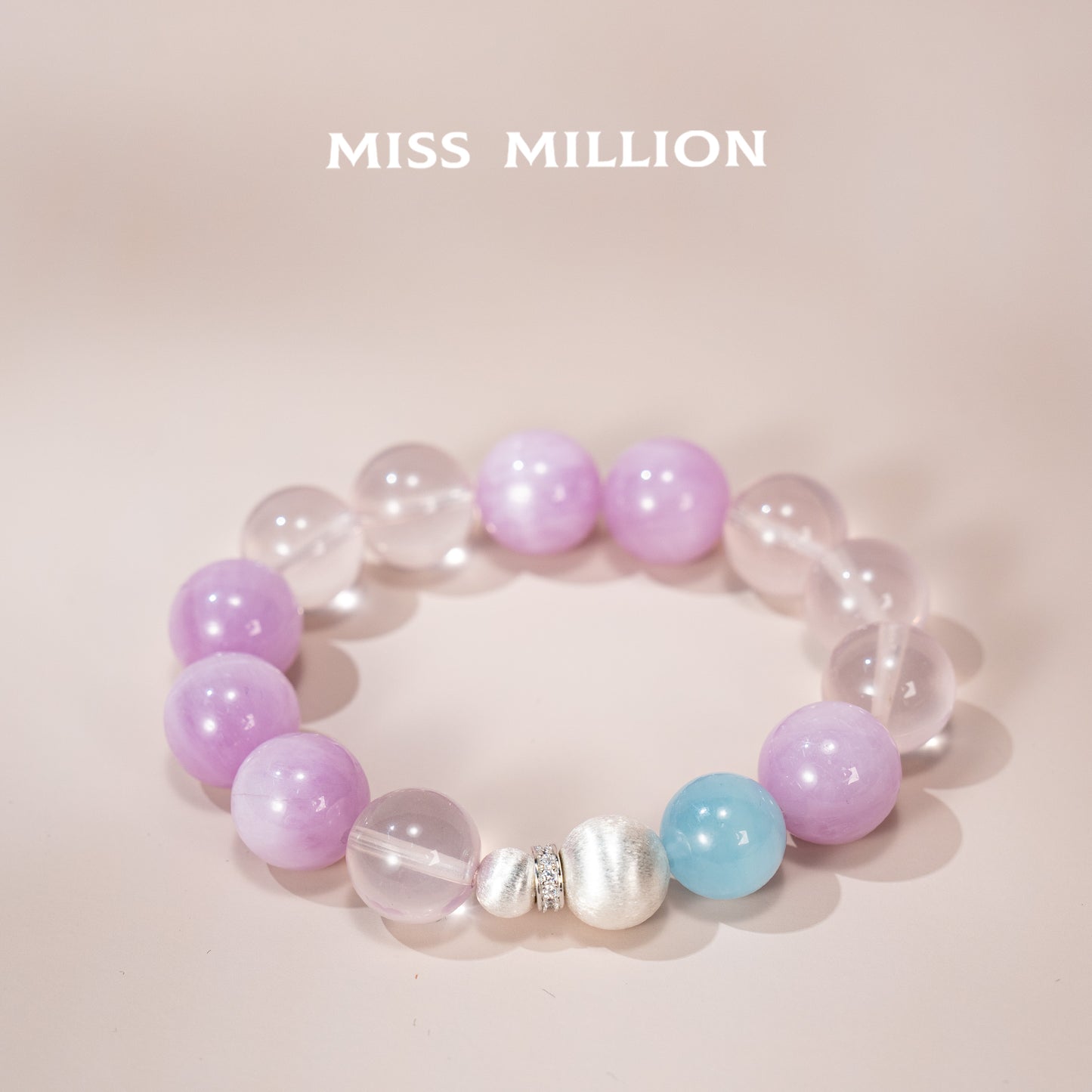 Elevate your style with our crystal bracelet. Kunzite fuels inspiration, Rose Quartz enhances love and relationships, while Aquamarine ensures mental clarity
