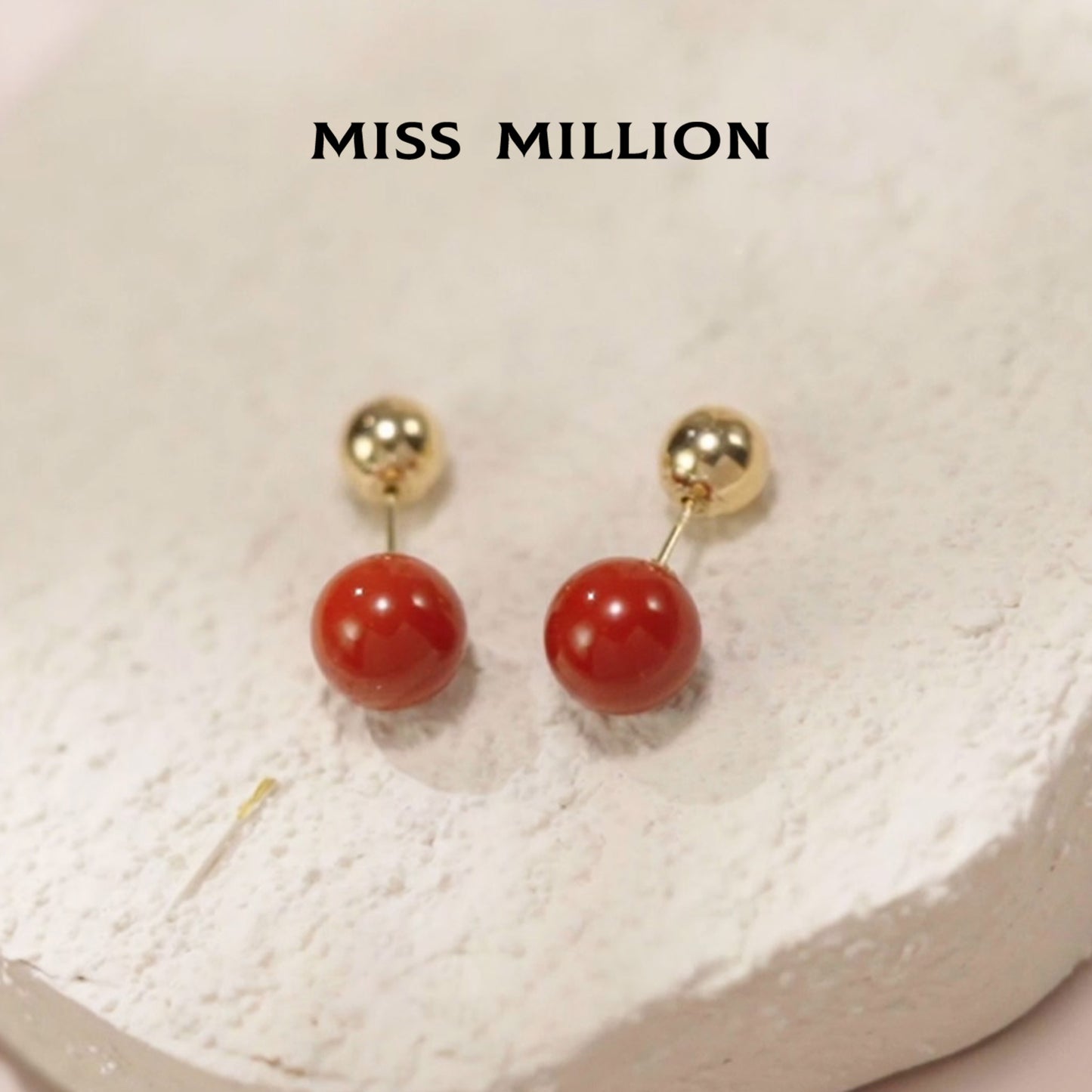 18K Gold Red Agate Earrings