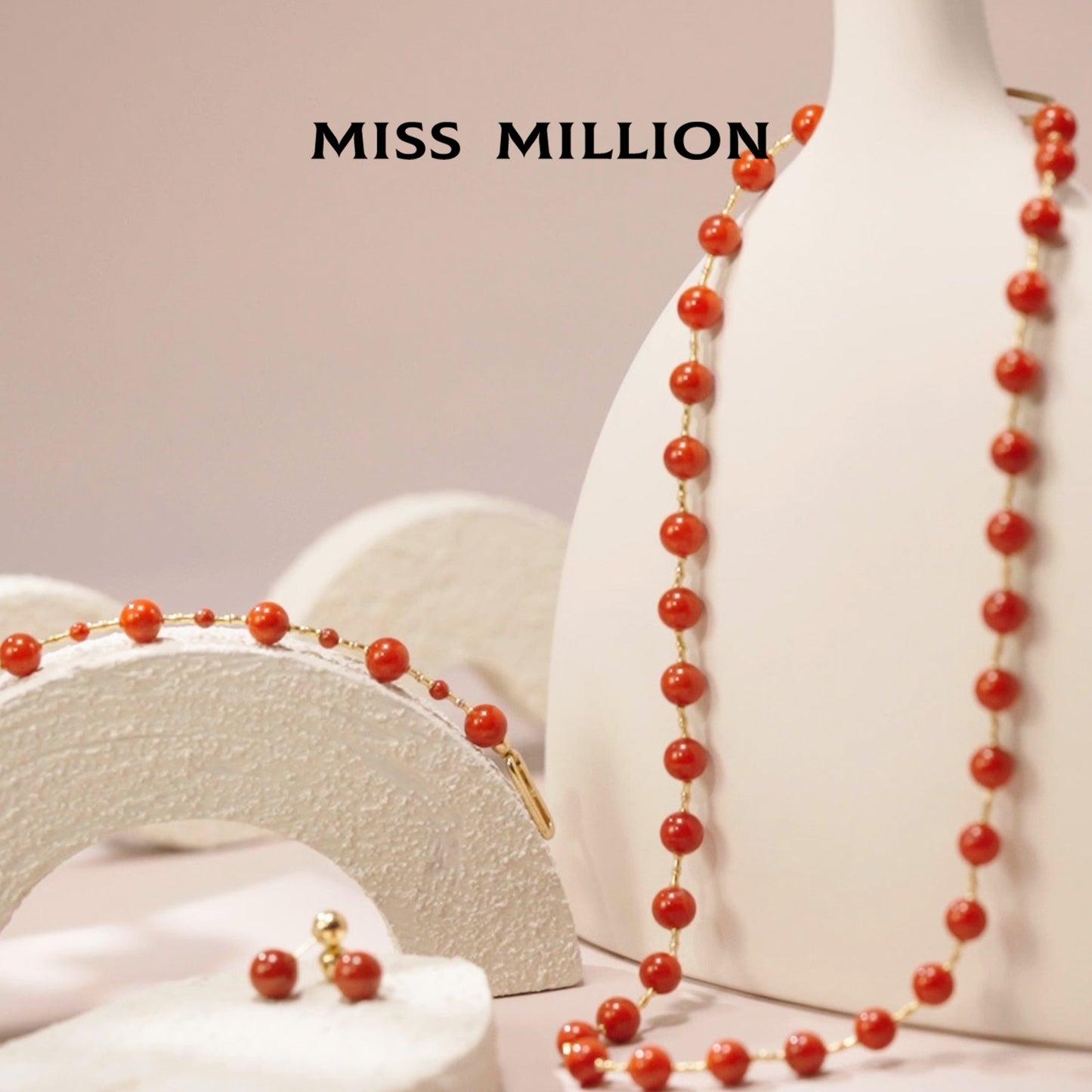 18K Gold Red Agate Set of Jewelry