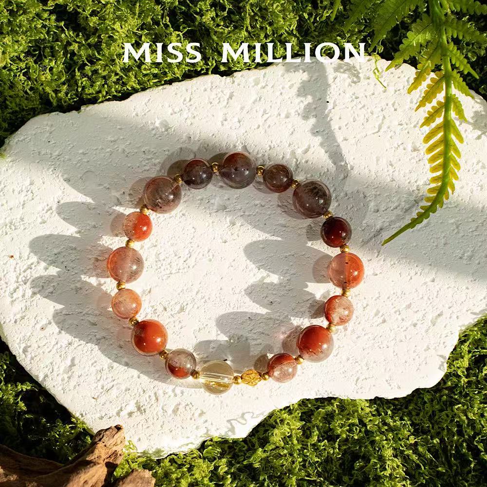 Rutilated Quartz 18K Gold Beads Hollowed out Four leaf Clover