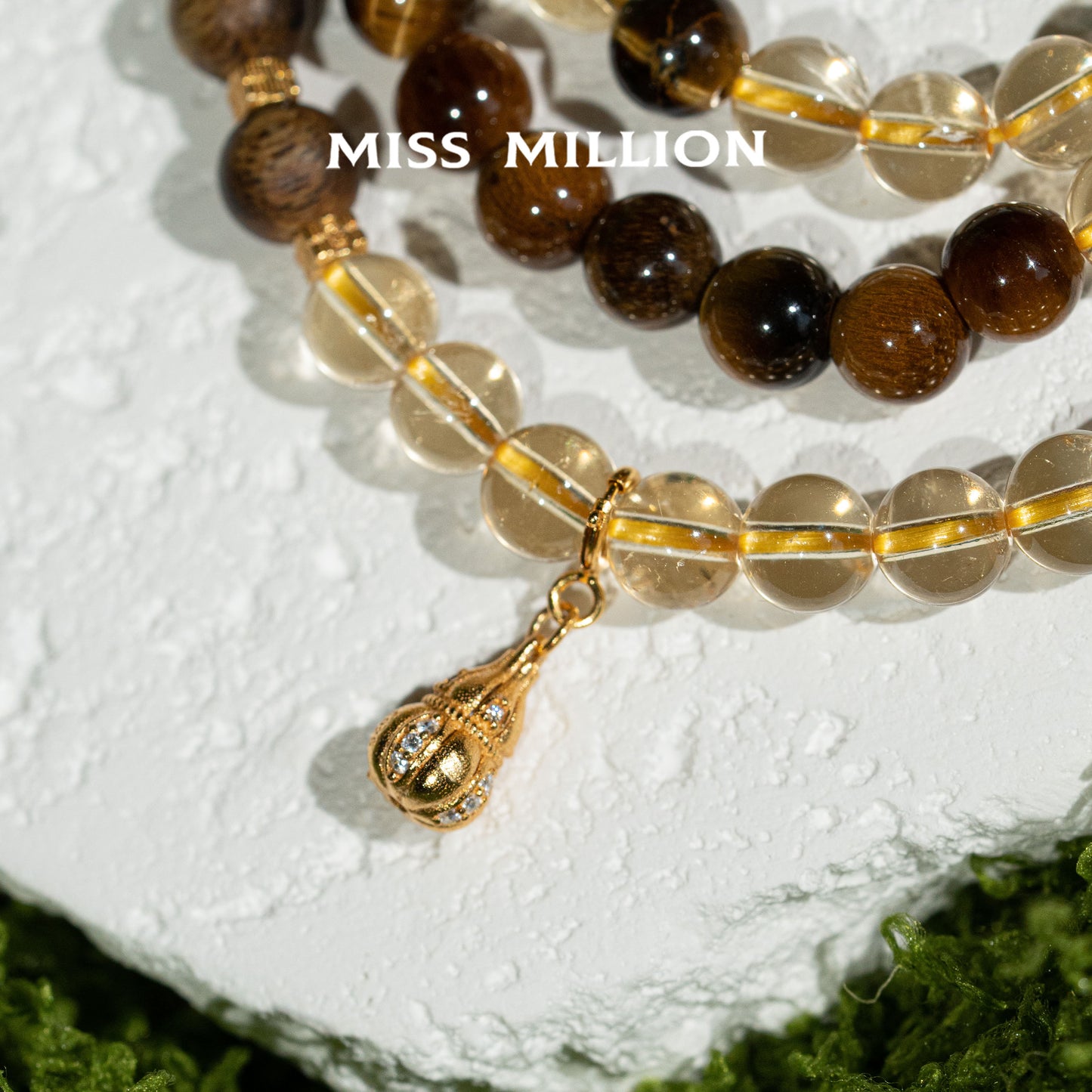 Yellow Crystals Agarwood Tiger Eye 18KGold