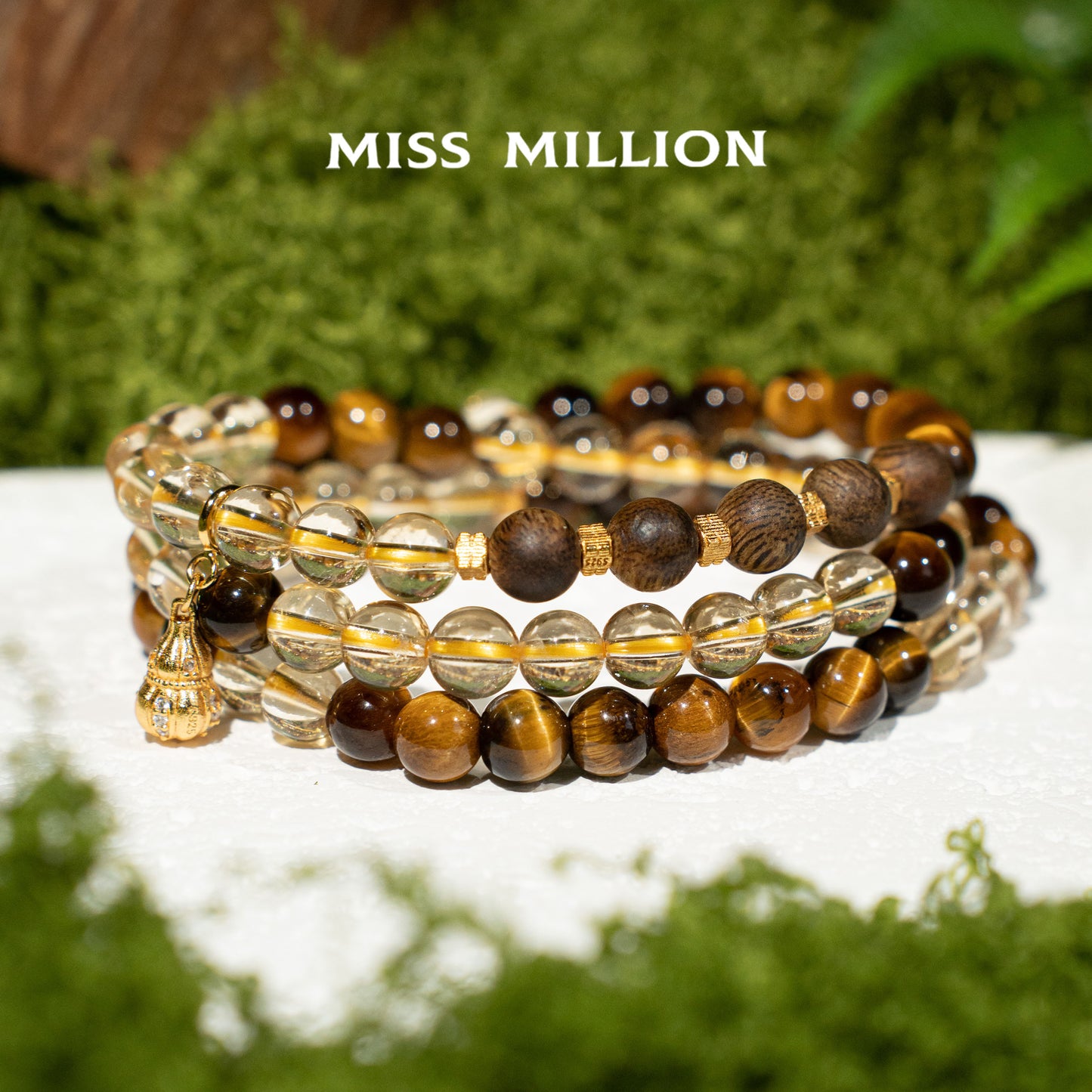 Yellow Crystals Agarwood Tiger Eye 18KGold