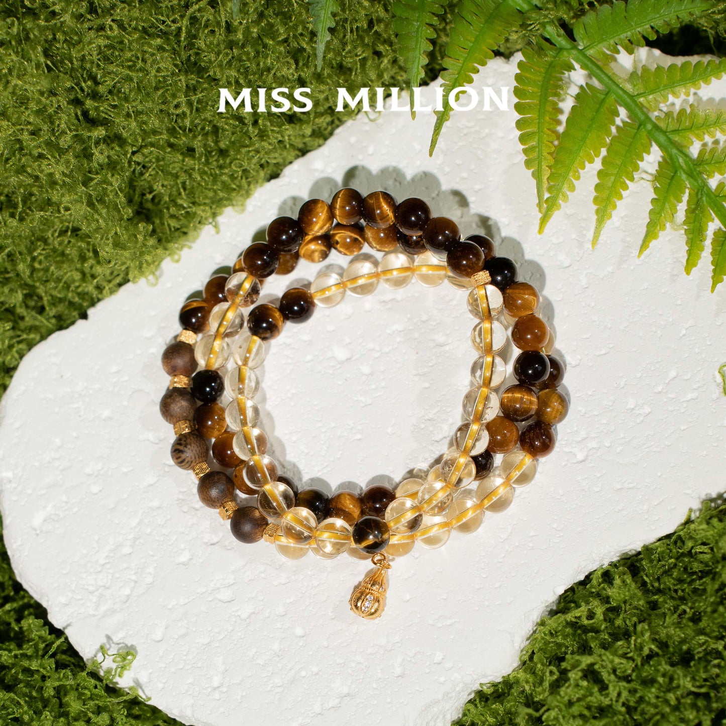 Yellow Crystals Agarwood Tiger Eye 18KGold
